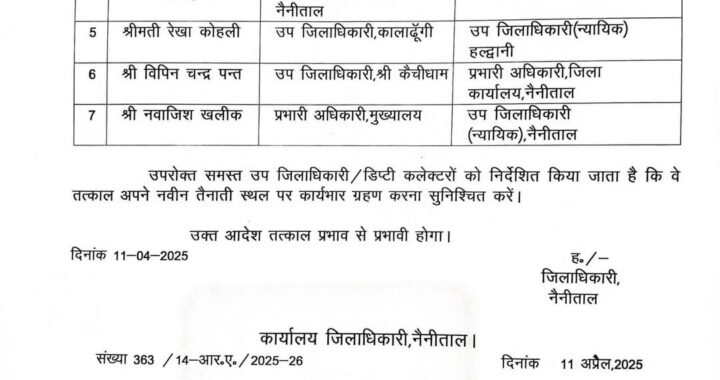 नैनीताल :(बड़ी खबर) 7 SDM के तबादले