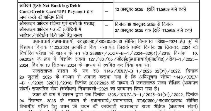 देहरादून :(बड़ी खबर) इस विभाग की भर्ती विज्ञप्ति जारी