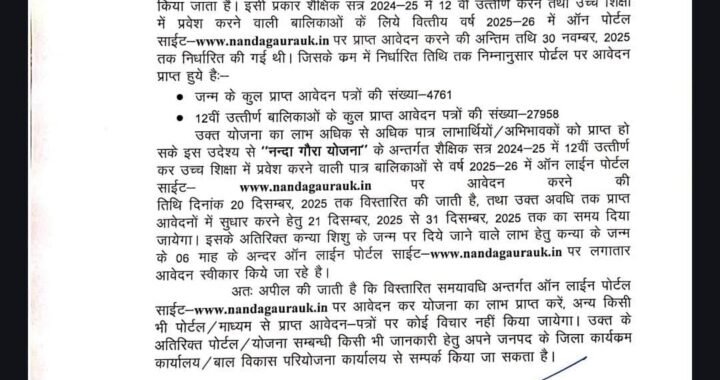उत्तराखंड: नंदा गौरा के लिए आवेदन अब 20 दिसंबर तक