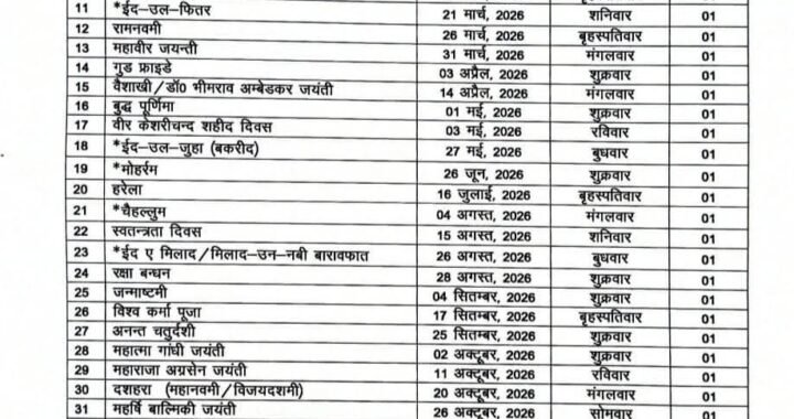 उत्तराखंड : विद्यालयों के लिए 2026 की अवकाश तालिका जारी