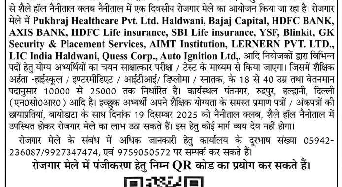 नैनीताल : कल यहां लगेगा रोजगार मेला