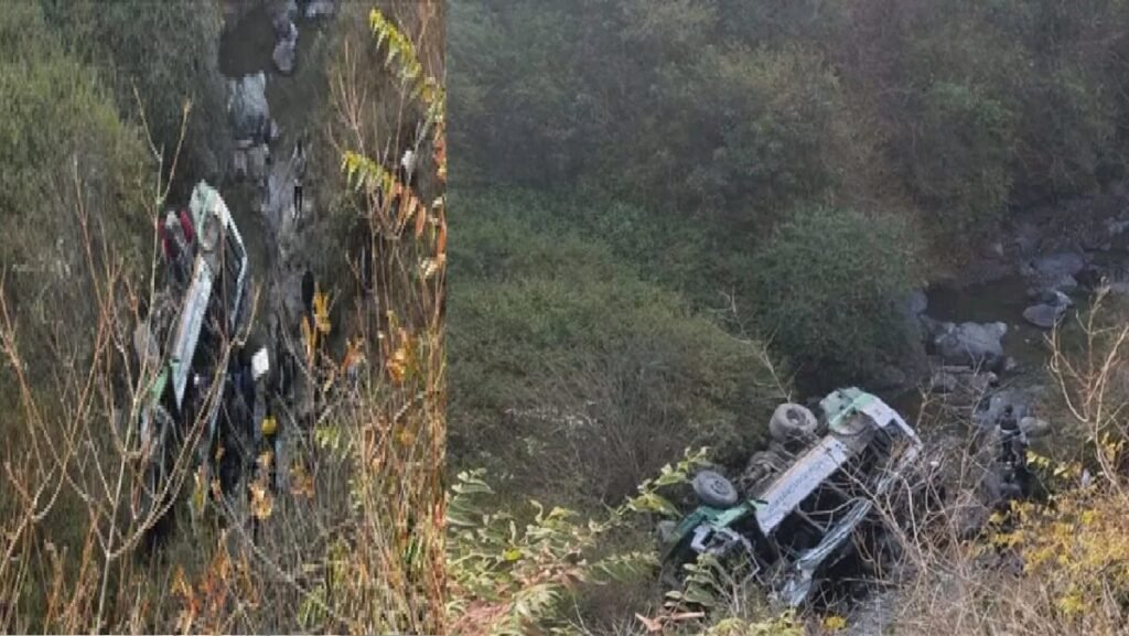 HRTC bus falls into ditch