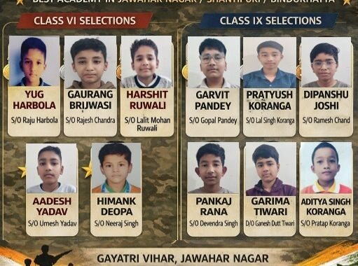 पंतनगर: सैनिक स्कूल 2026 में ऐतिहासिक कीर्तिमान V.J DEFENCE ACADEMY का दमदार प्रदर्शन