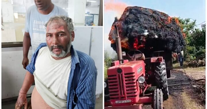 हल्द्वानी: यहां शॉर्ट सर्किट से गेहूं की खड़ी फसल ले जा रही ट्रैक्टर ट्राली में लगी आग, चालक झुलसा