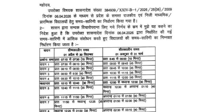 देहरादून :(बड़ी खबर) प्रदेश के समस्त राजकीय एवं निजी माध्यमिक/ प्रारम्भिक विद्यालयों हेतु समय सारिणी
