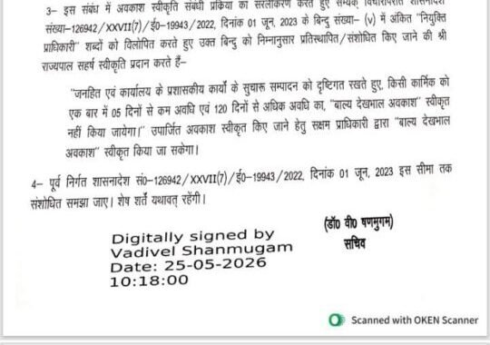 देहरादून :(बड़ी खबर) चाइल्ड केयर लीव को लेकर नये आदेश