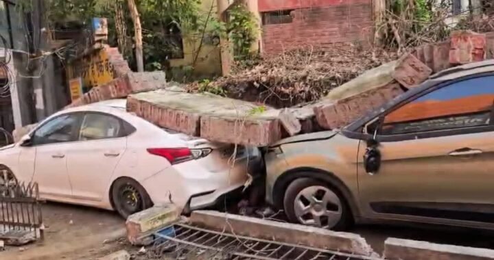 हरिद्वार में आंधी तूफान से भरभराकर गिरी सामुदायिक स्वास्थ्य केंद्र की दीवार, दो वाहन क्षतिग्रस्त